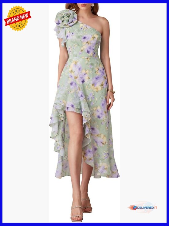 Dresses & Skirts - One Shoulder Ruffle Floral Maxi Sundress Wedding Guest Flowy A-Line